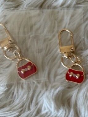 Gold Tone Keychains with Red Purse Charms
